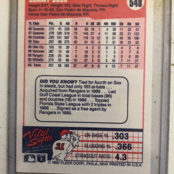 5 SAMMY SOSA ROOKIES ALL ERROR CARDS 11/10/1968-wrong birthday - Picture 6 of 11